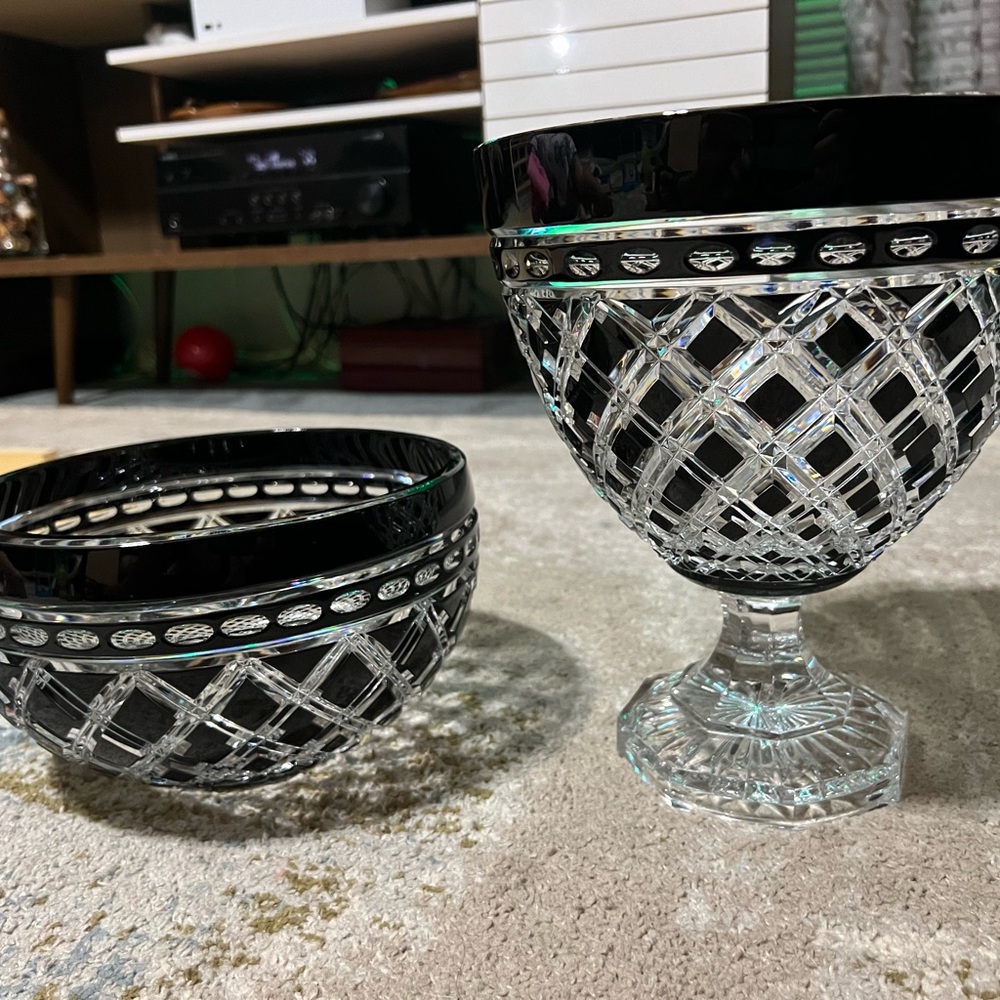 Ajka crystal black cut to clear. Bohemian crystal made in Hungary.